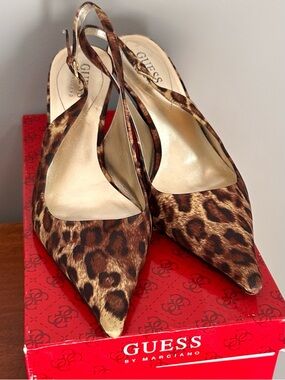 Guess by Marciano Leopard-Print Pointed Slingback Pumps - Brown